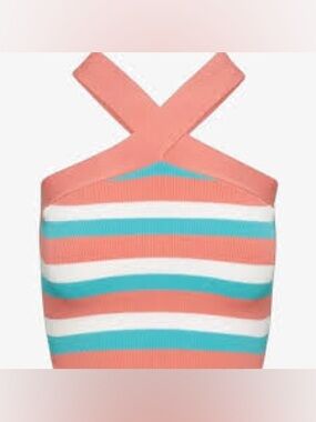 Aritzia Scult Striped Cross-Back Knit Tank Top - Coral, White & Turquoise Size M